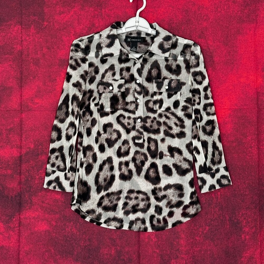 INC INTERNATIONAL CONCEPTS WOMEN'S LONG SLEEVE LEOPARD PRINT BLOUSE, SIZE S-SMAL